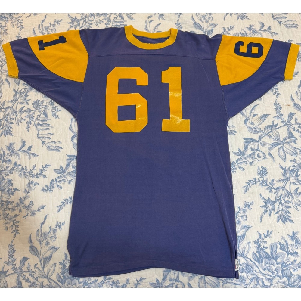 Vintage 1960's Hanes Sport Football Jersey Blue & Gold Cotton #61 Mens Large